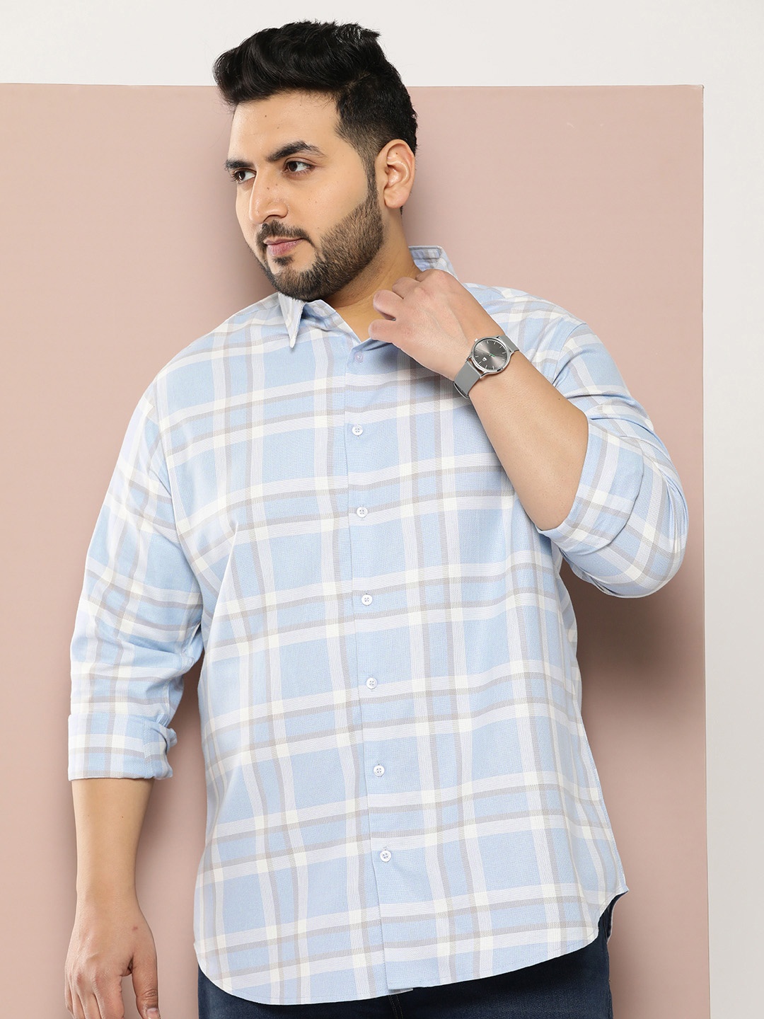 

Sztori Men Plus Size Original Checked Casual Shirt, Blue