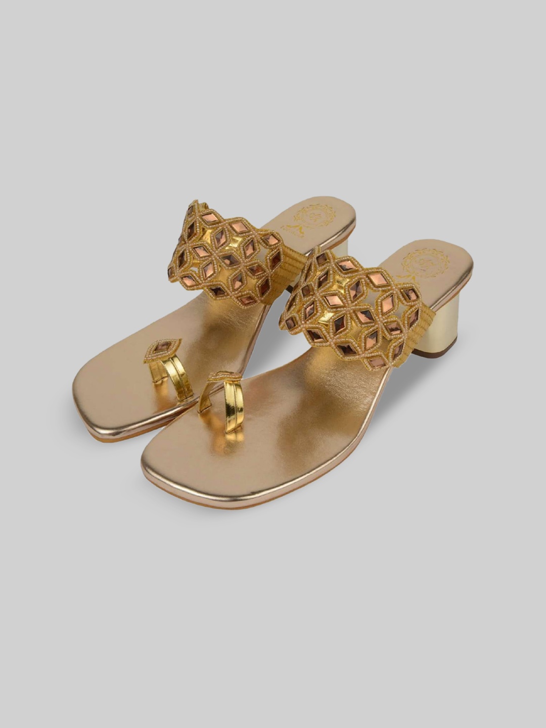 

AZ Footwear Embellished Open Toe Block Heels, Gold