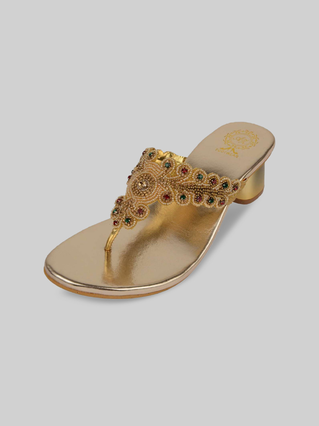 

AZ Footwear Embellished Open Toe Block Heels, Gold