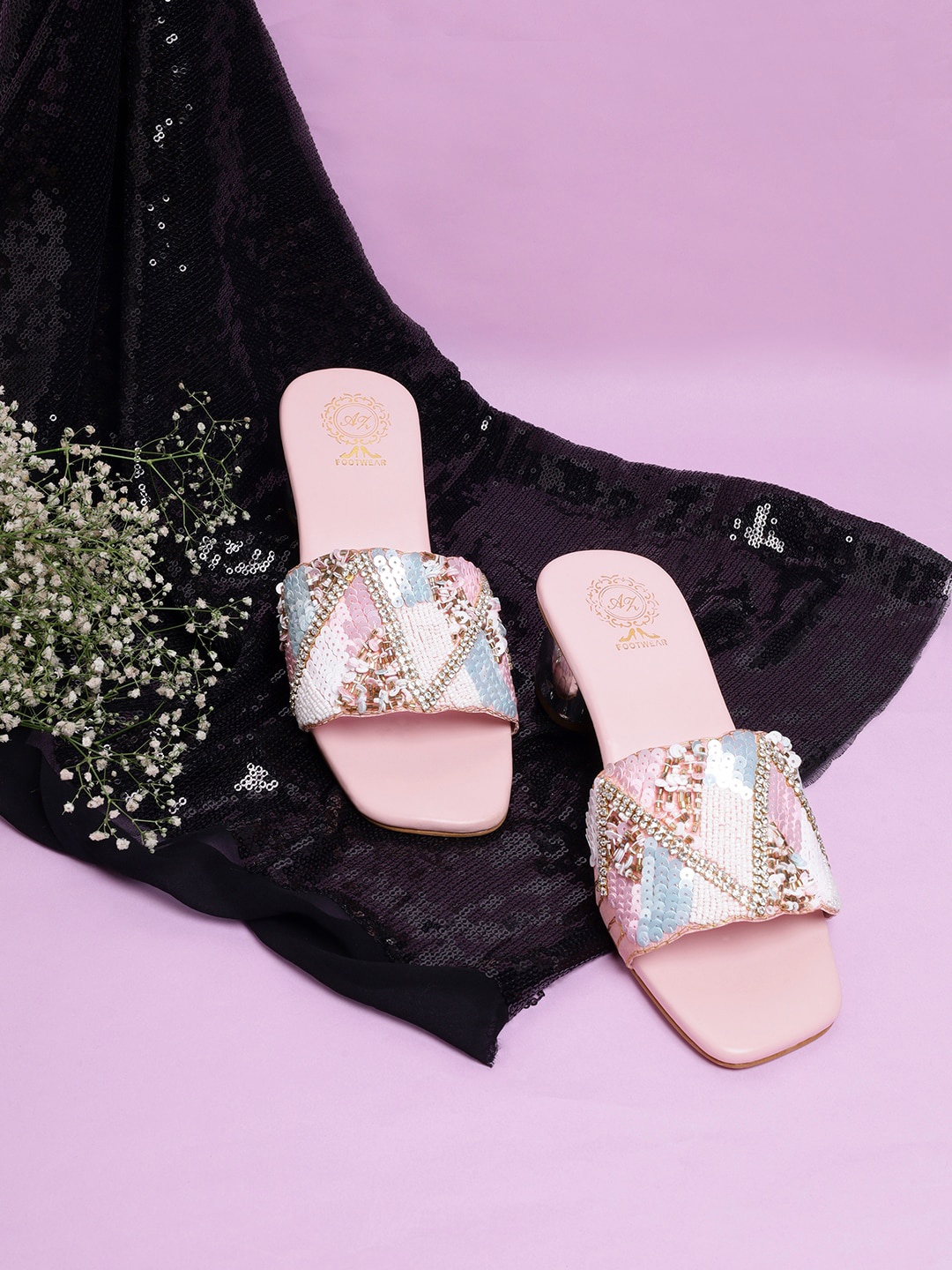

AZ Footwear Embellished Block Heels, Pink