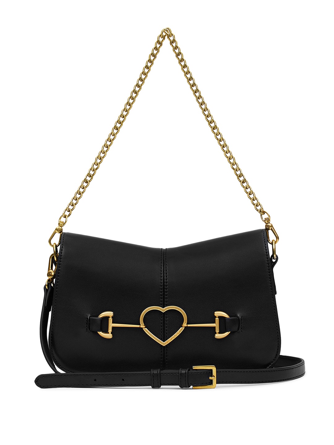 

MIRAGGIO Solid Shoulder Bag with Chain Strap, Black