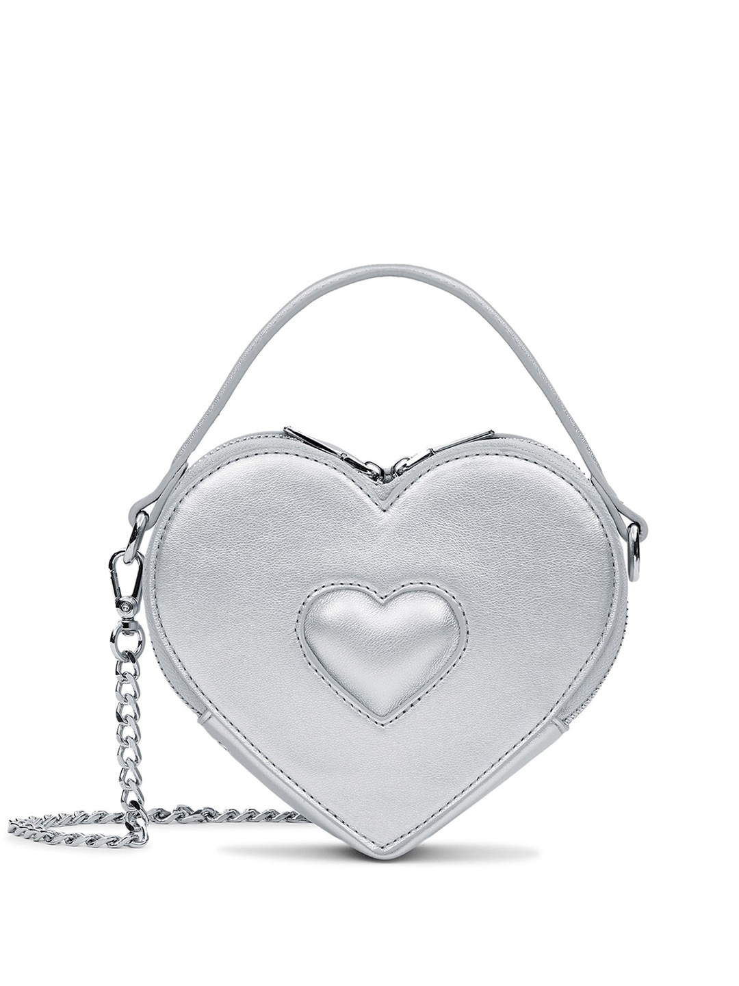 

MIRAGGIO Sweet-Heart Crossbody Bag with Detachable Crossbody Chain, Silver
