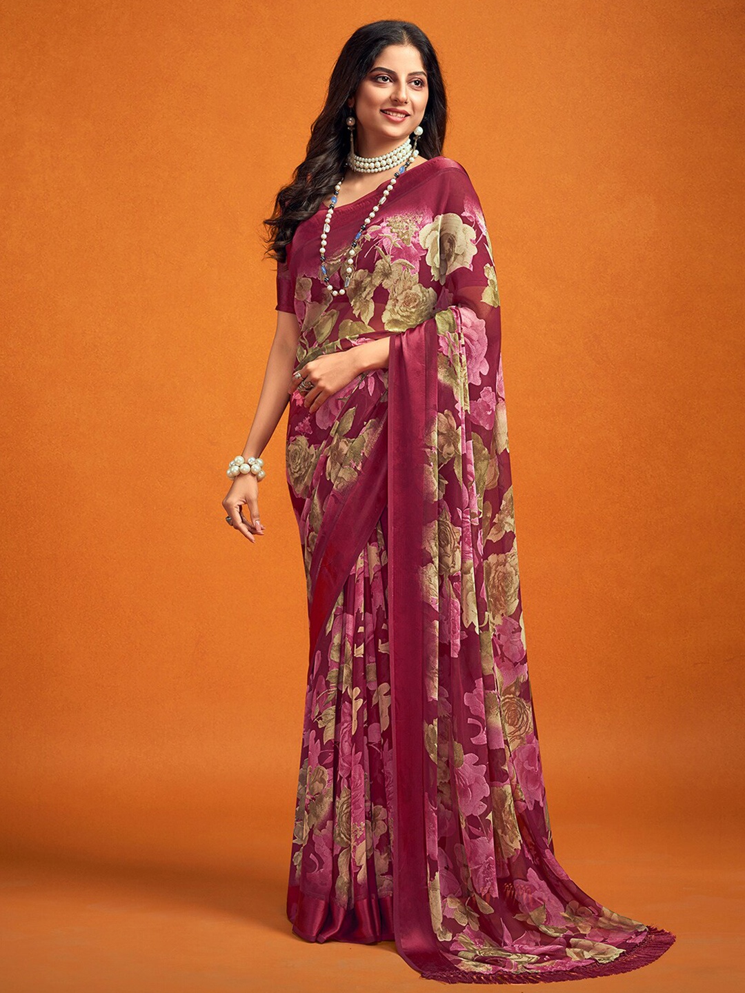 

Mitera Red & Cream Floral Saree