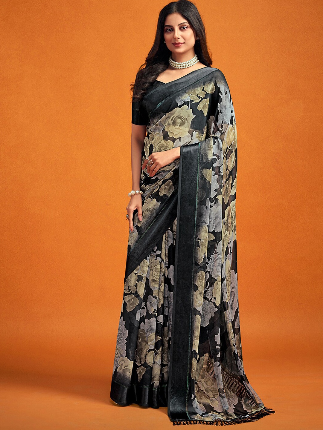 

Mitera Black & Beige Floral Saree