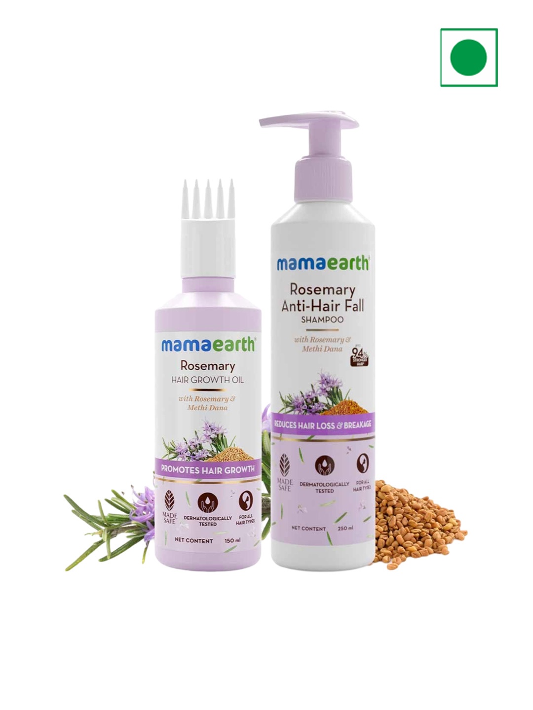 

Mamaearth 2-Pcs Rosemary Hair Growth Oil 150ml & Shampoo 250ml Combo, White