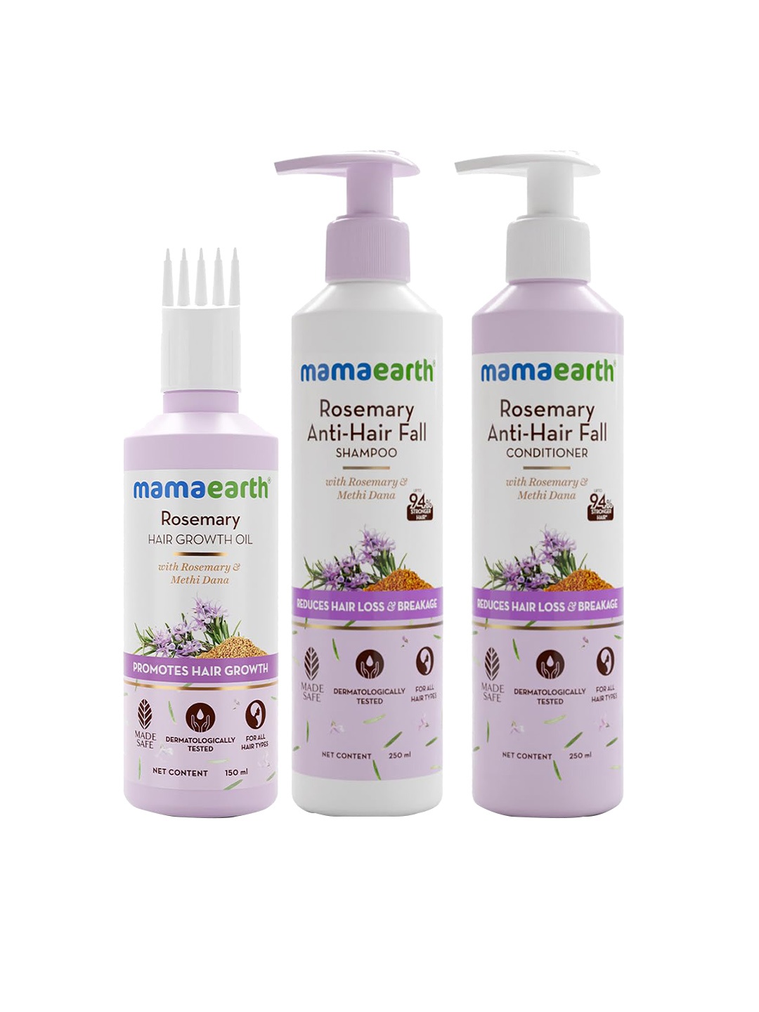 

Mamaearth Set Of 3 Rosemary Shampoo & Conditioner - 250ml Each-Hair Oil - 150ml, White