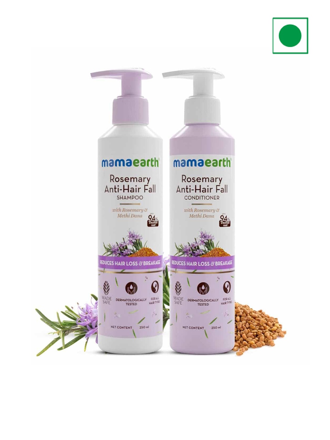 

Mamaearth Set Of 2 Rosemary Anti Hair Fall Shampoo & Conditioner - 250ml Each, White