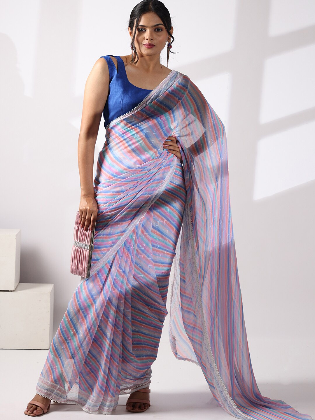 

PATLIPALLU Leheriya Gotta Patti Saree, Lavender