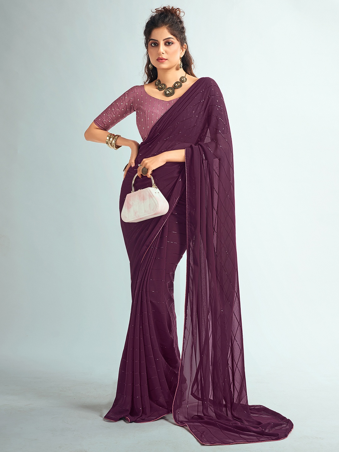 

Mitera Purple & Mauve Embellished Sequinned Saree