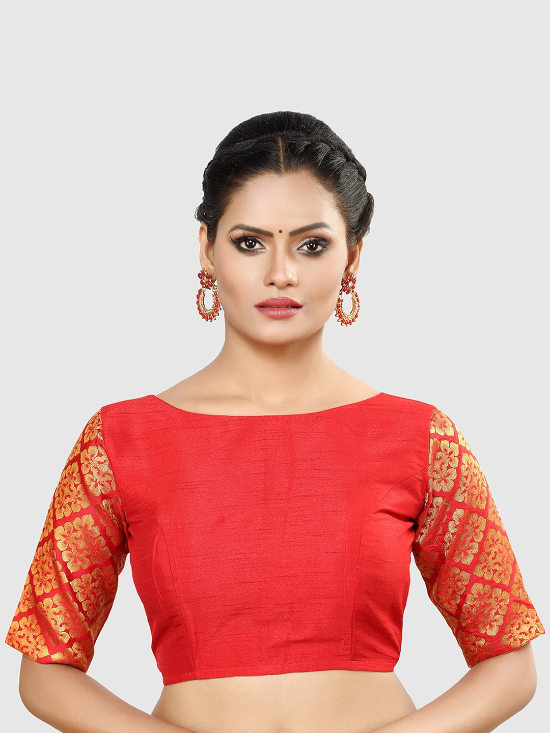 

Madhu Fashion Brocade Readymade Saree Blouse, Red