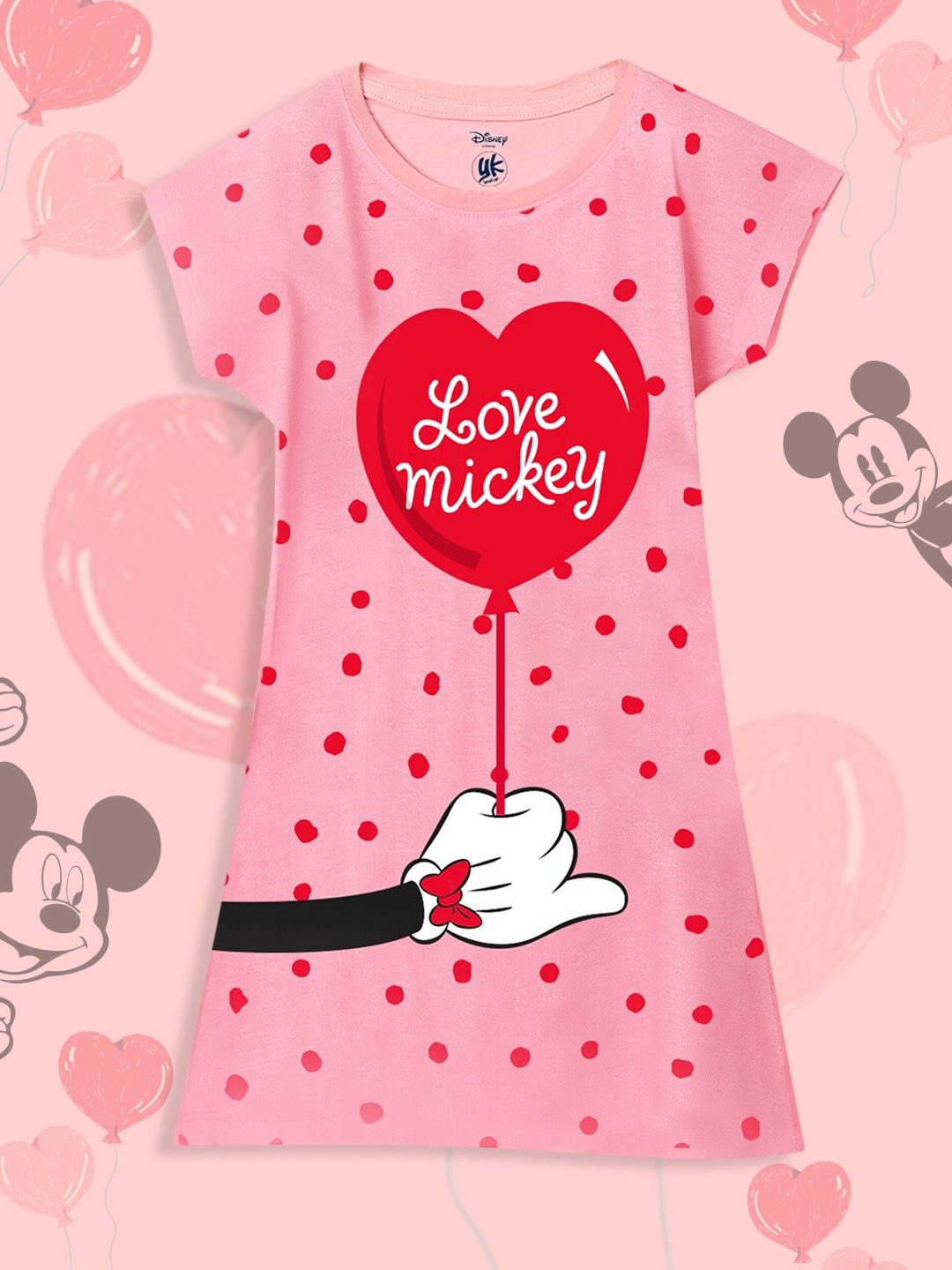 

YK Disney Girls Graphic Printed Extended Sleeves T-shirt Dress, Pink