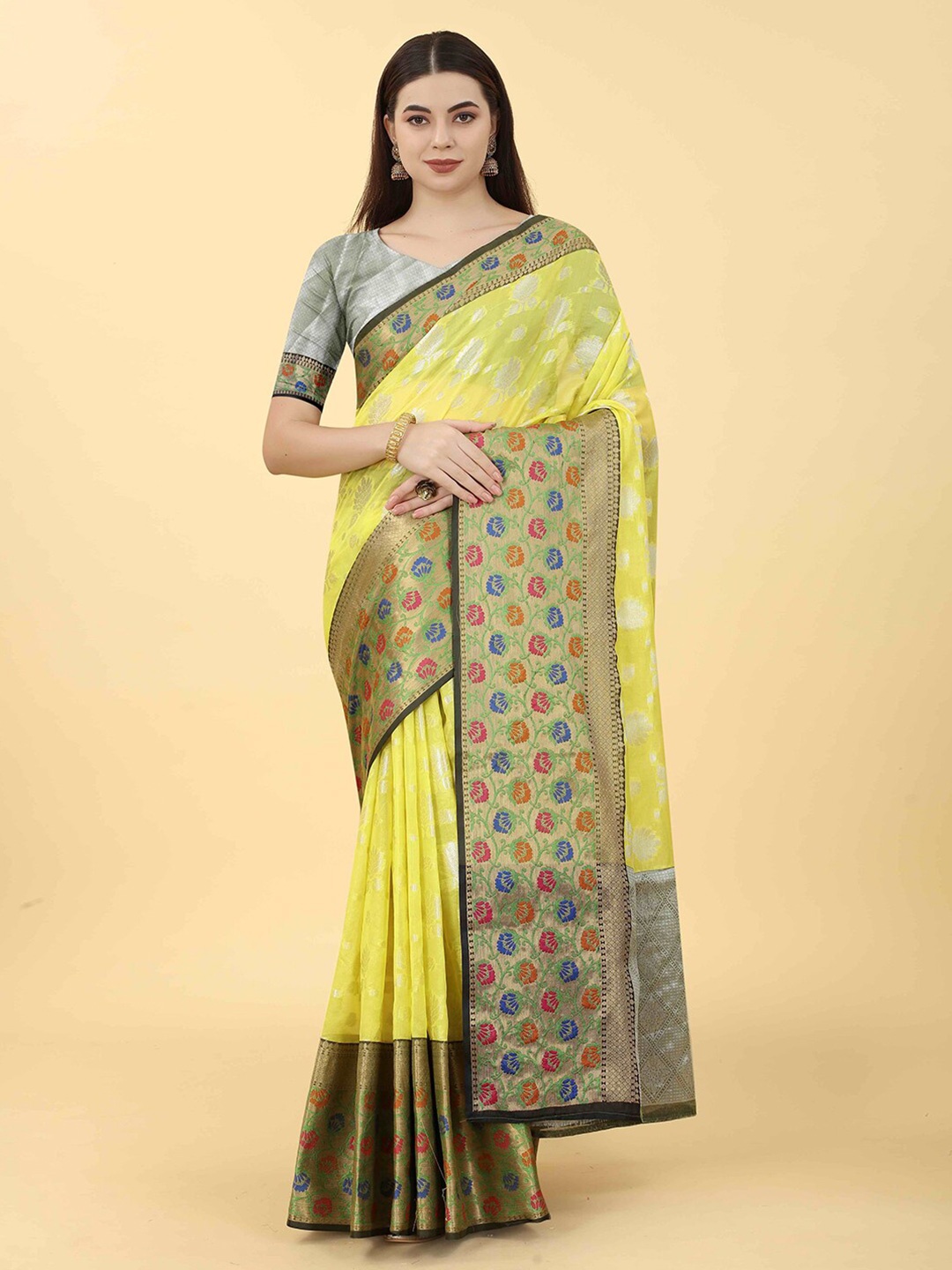 

VANAKARA Ethnic Motifs Woven Design Zari Banarasi Saree, Yellow