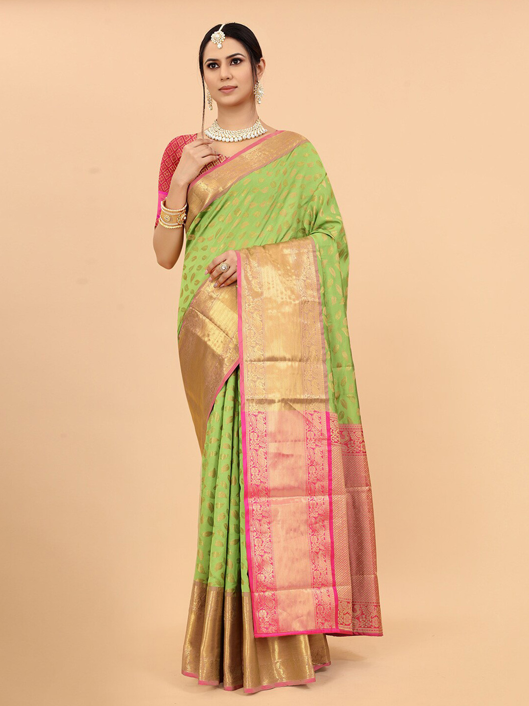 

VANAKARA Floral Woven Design Zari Banarasi Saree, Green