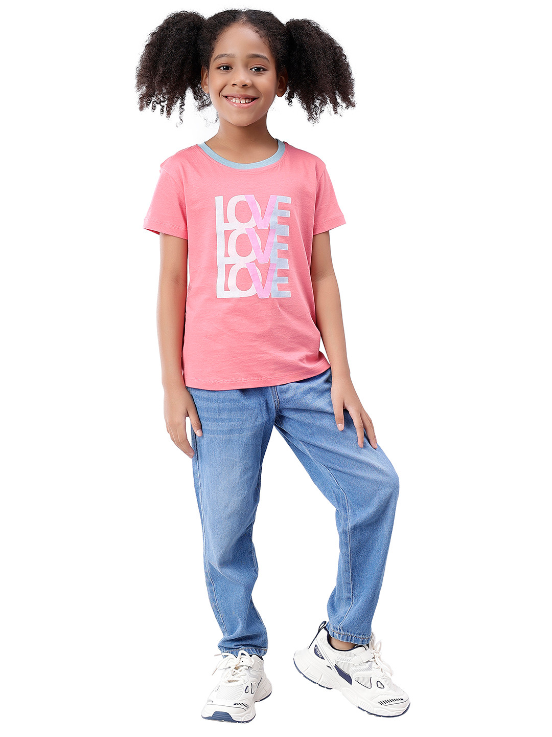 

Nimble Girls Typography Printed Cotton T-shirt, Pink