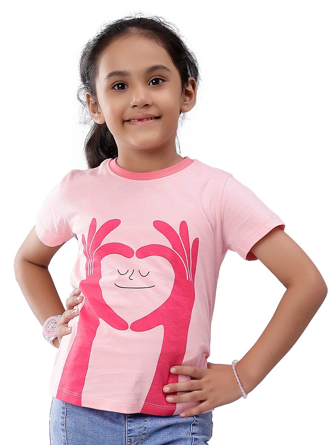 

Nimble Girls Conversational Printed Cotton T-shirt, Pink