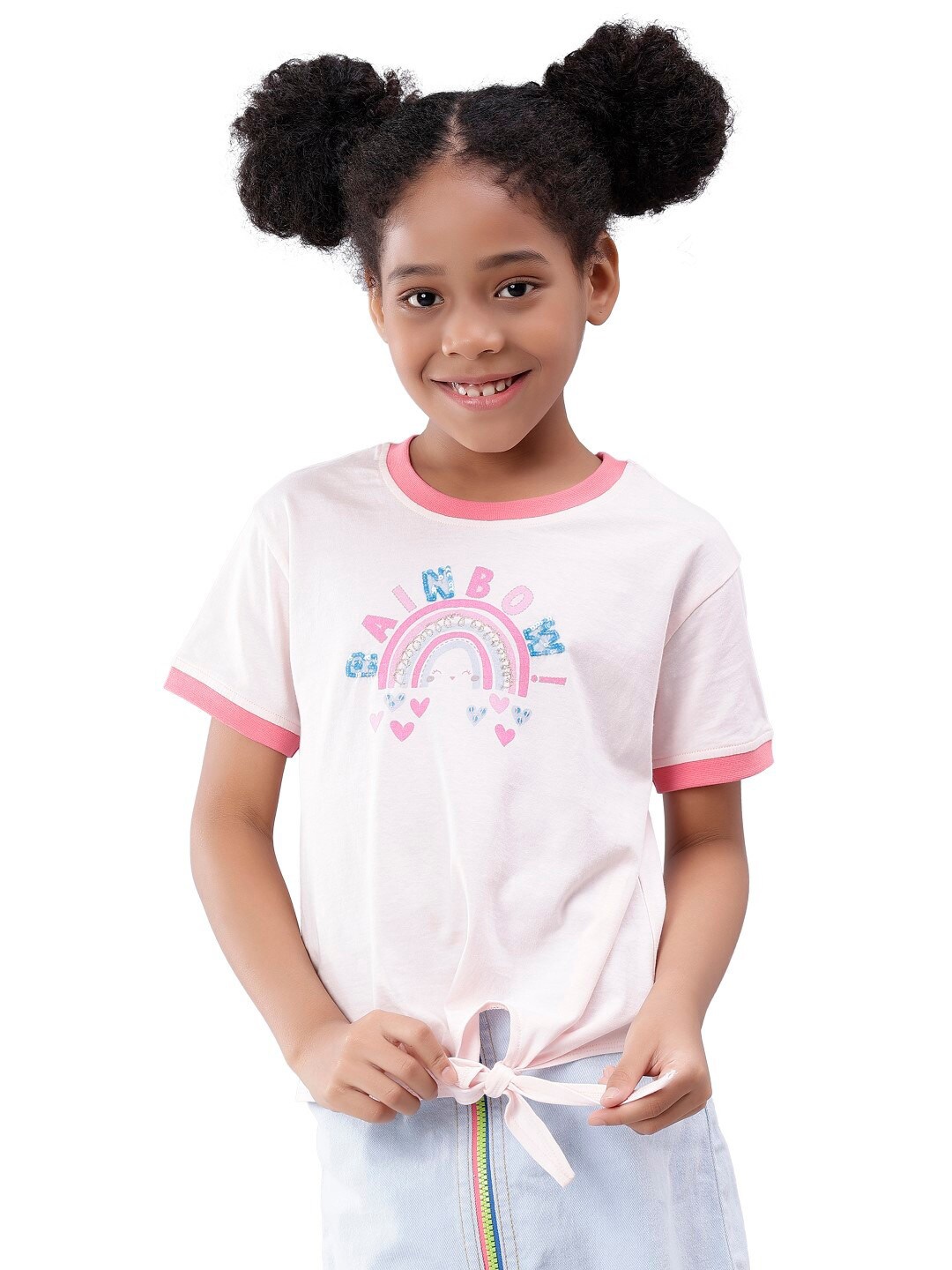 

Nimble Girls Conversational Printed Cotton T-shirt, Pink
