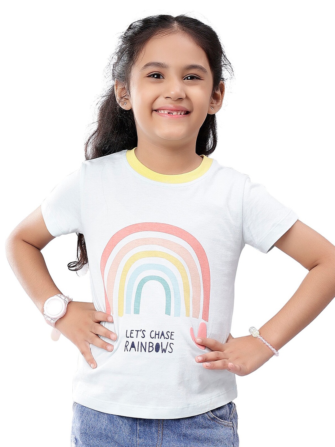 

Nimble Girls Conversational Printed Cotton T-shirt, Blue