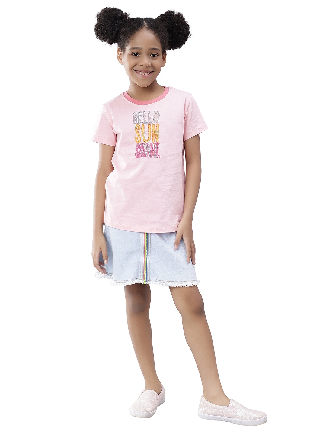 

Nimble Girls Typography Embellished Printed Cotton T-shirt, Pink