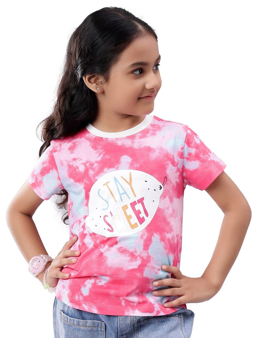 

Nimble Girls Typography Printed Cotton T-shirt, Pink