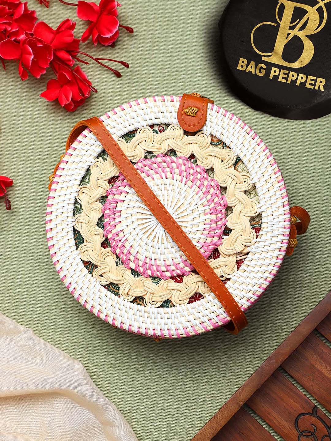 

Bag Pepper Textured Structured Pure Bamboo Sling Bag, Pink