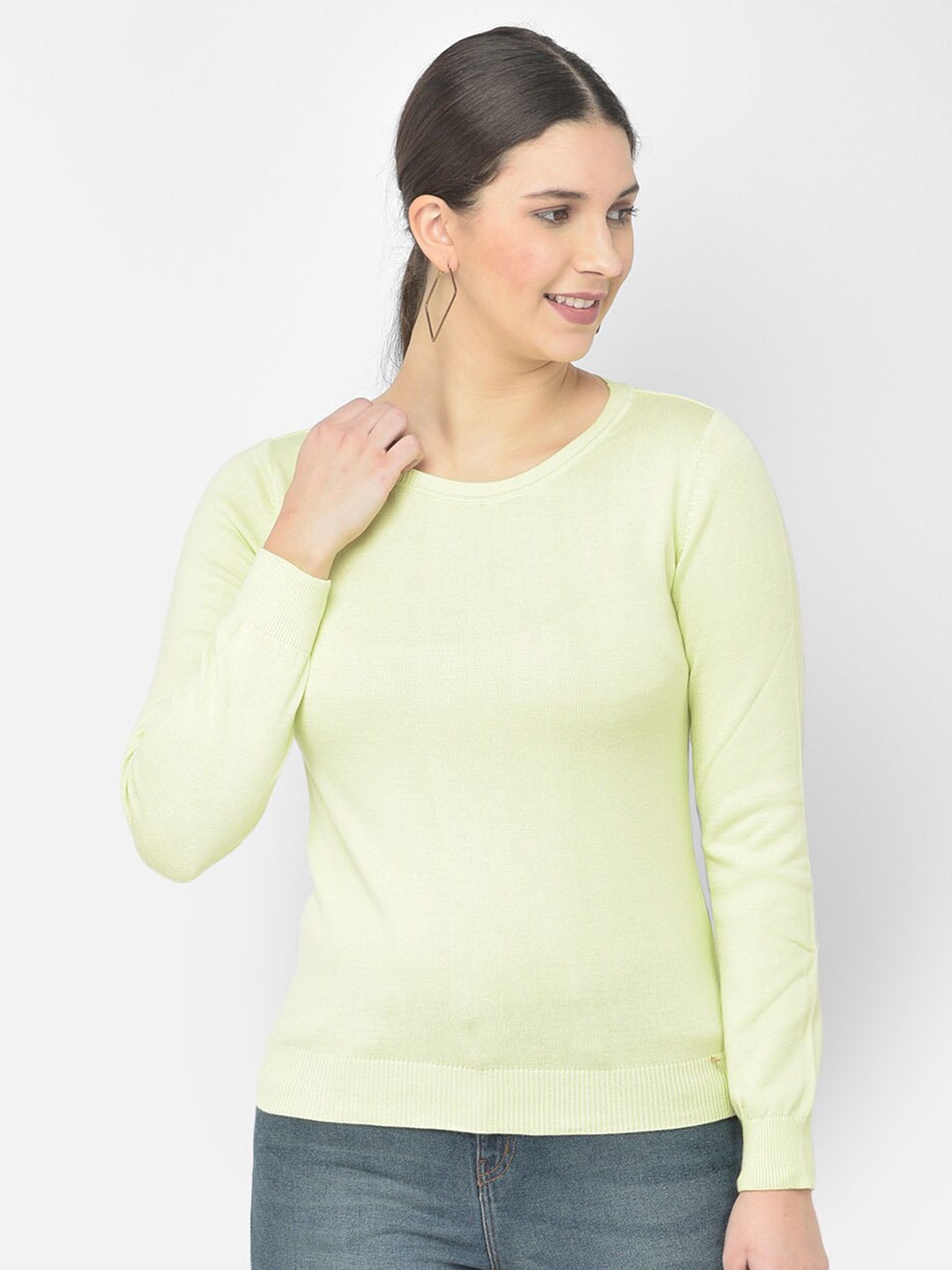 

Numero Uno Round Neck Long Sleeves Pullover cotton Sweater, Green