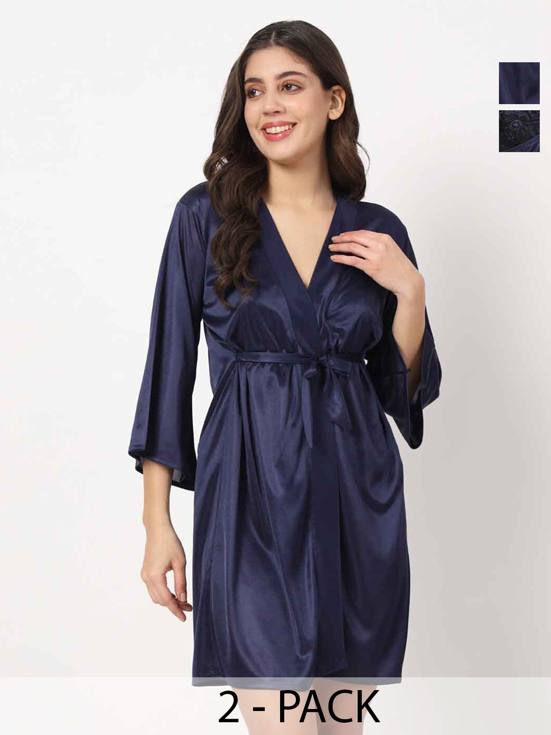 

Klamotten Halter Neck Lingerie Set With Robe, Navy blue