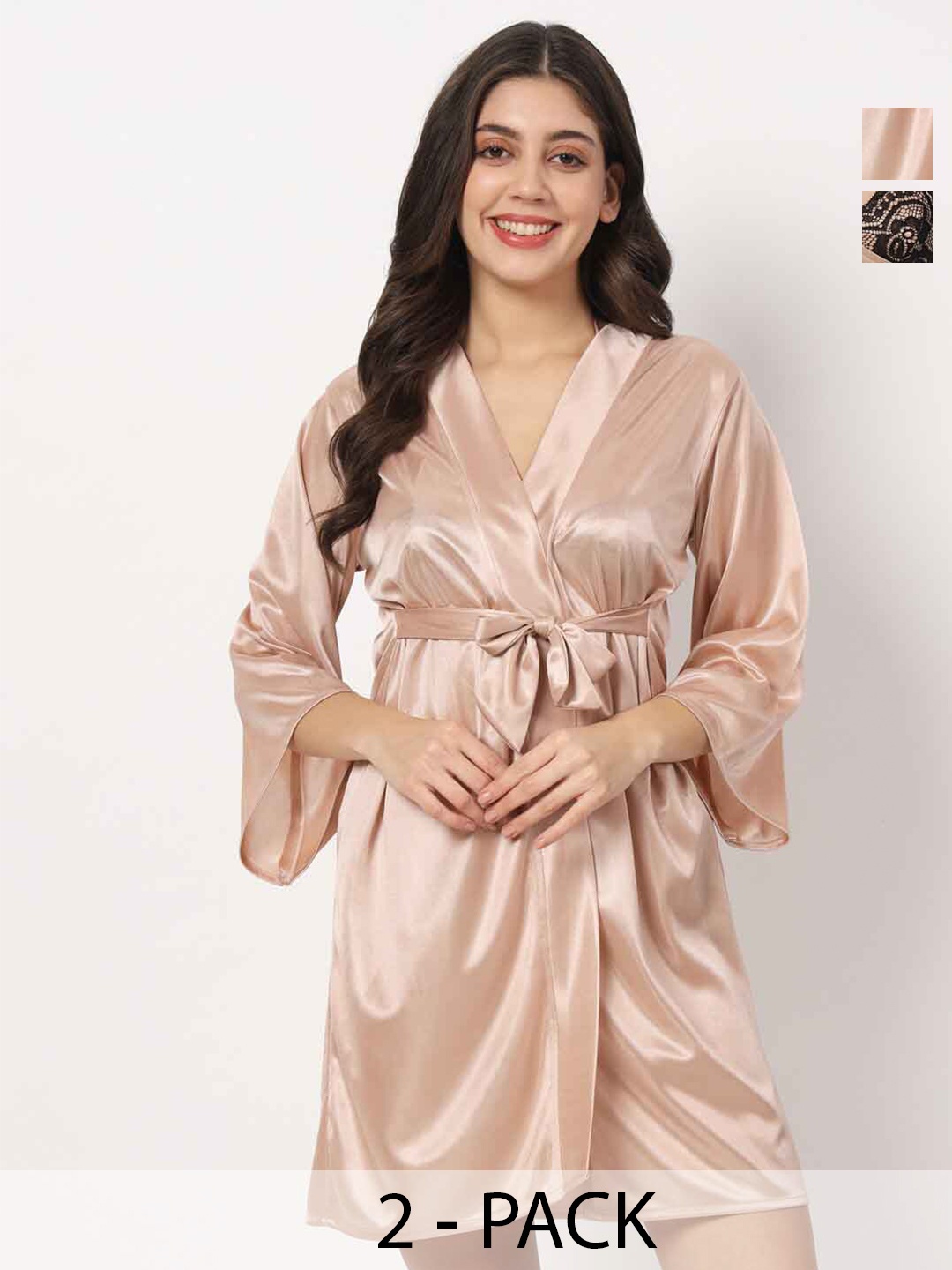

Klamotten Halter Neck Non Padded Lingerie Set With Robe, Champagne