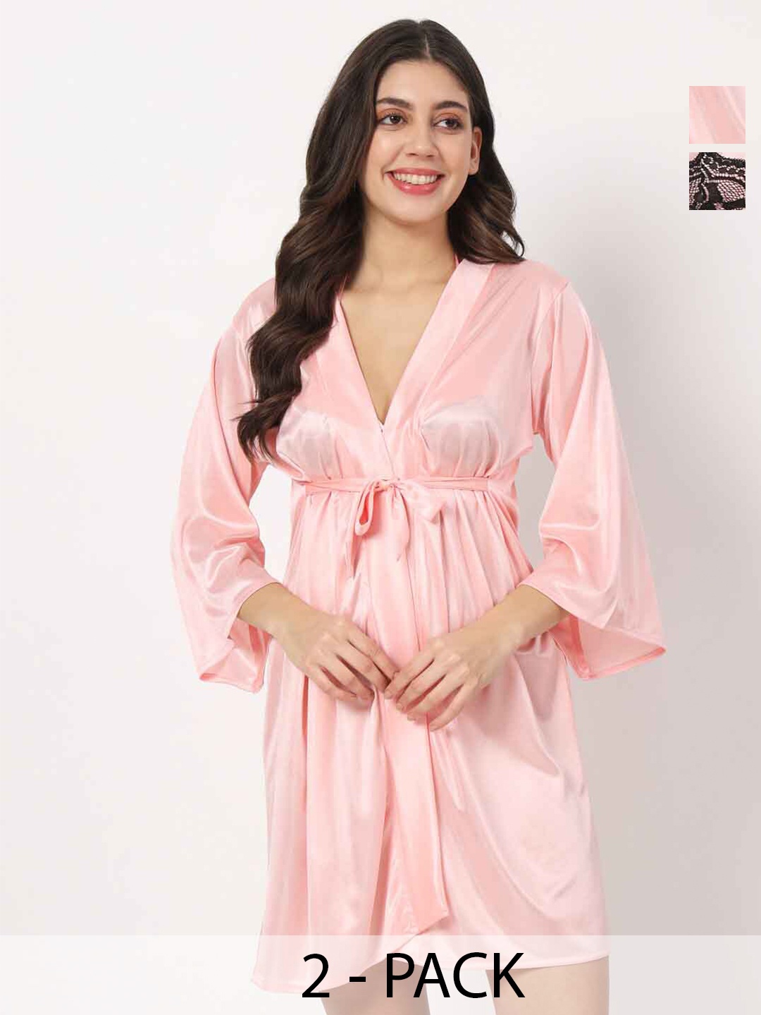 

Klamotten Halter Neck Non Padded Lingerie Set With Robe, Peach