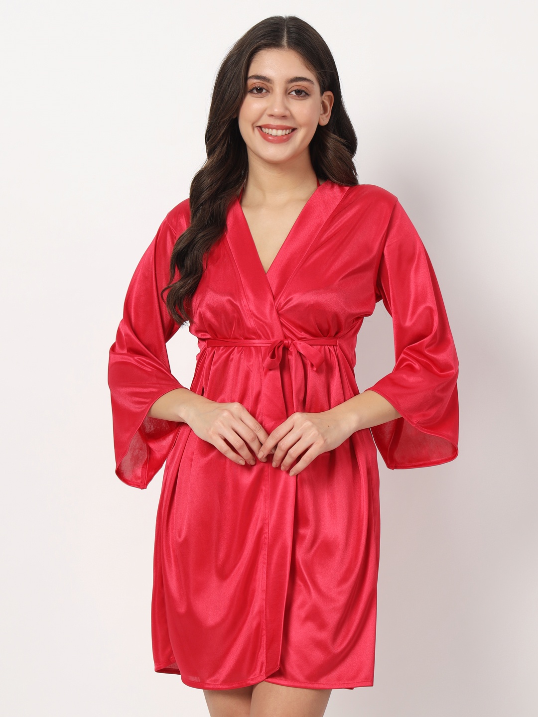 

Klamotten Halter Neck Non Padded Lingerie Set With Robe, Red