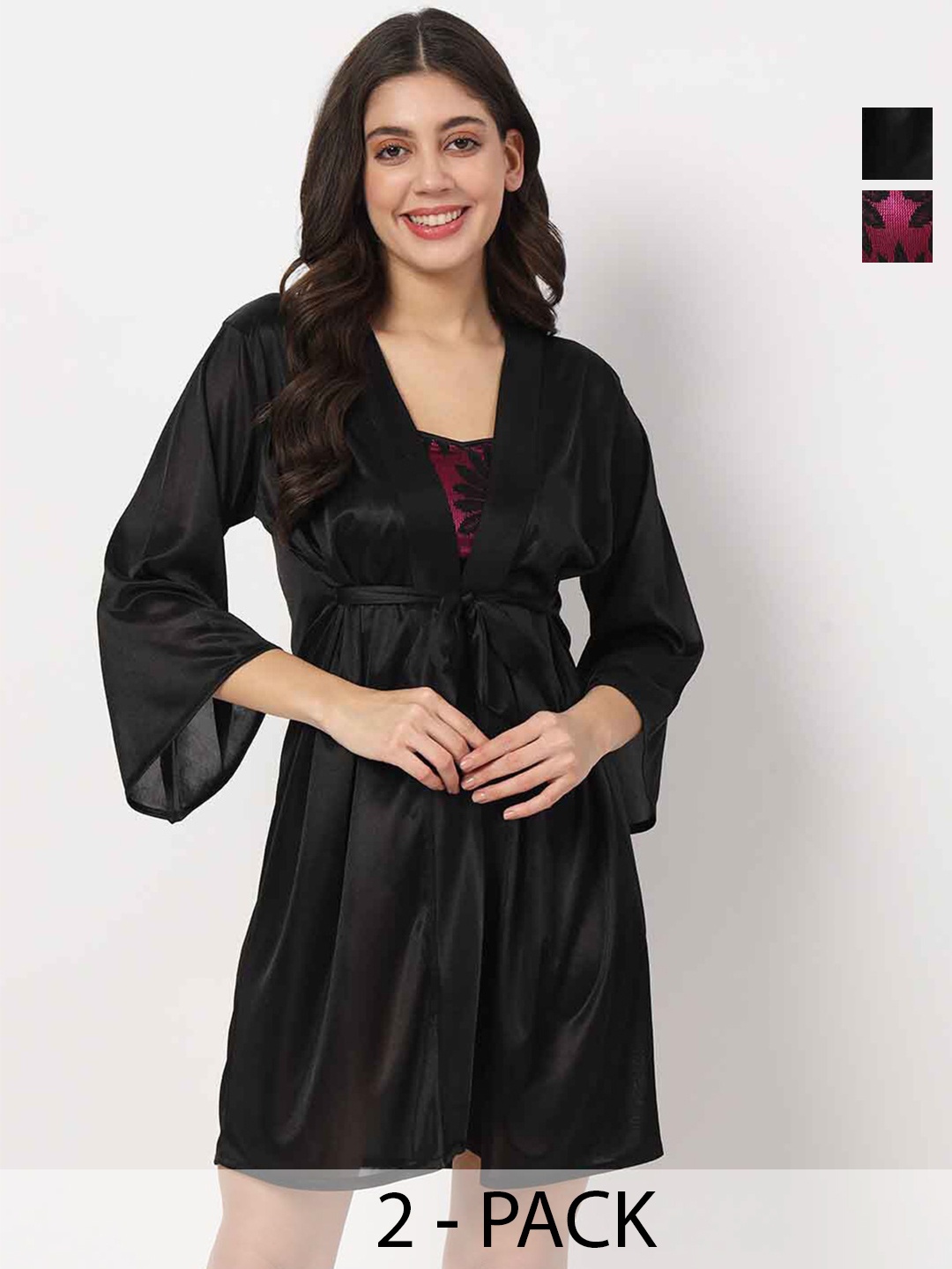 

Klamotten Self-Design Night suit With Robe, Black