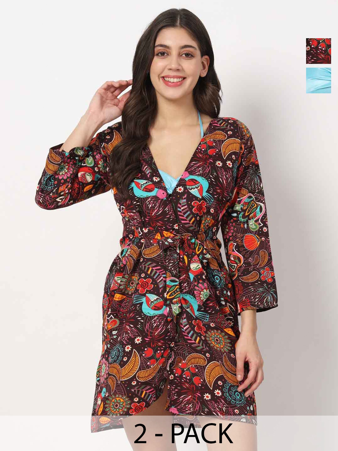 

Klamotten Halter Neck Night suit With Robe, Blue