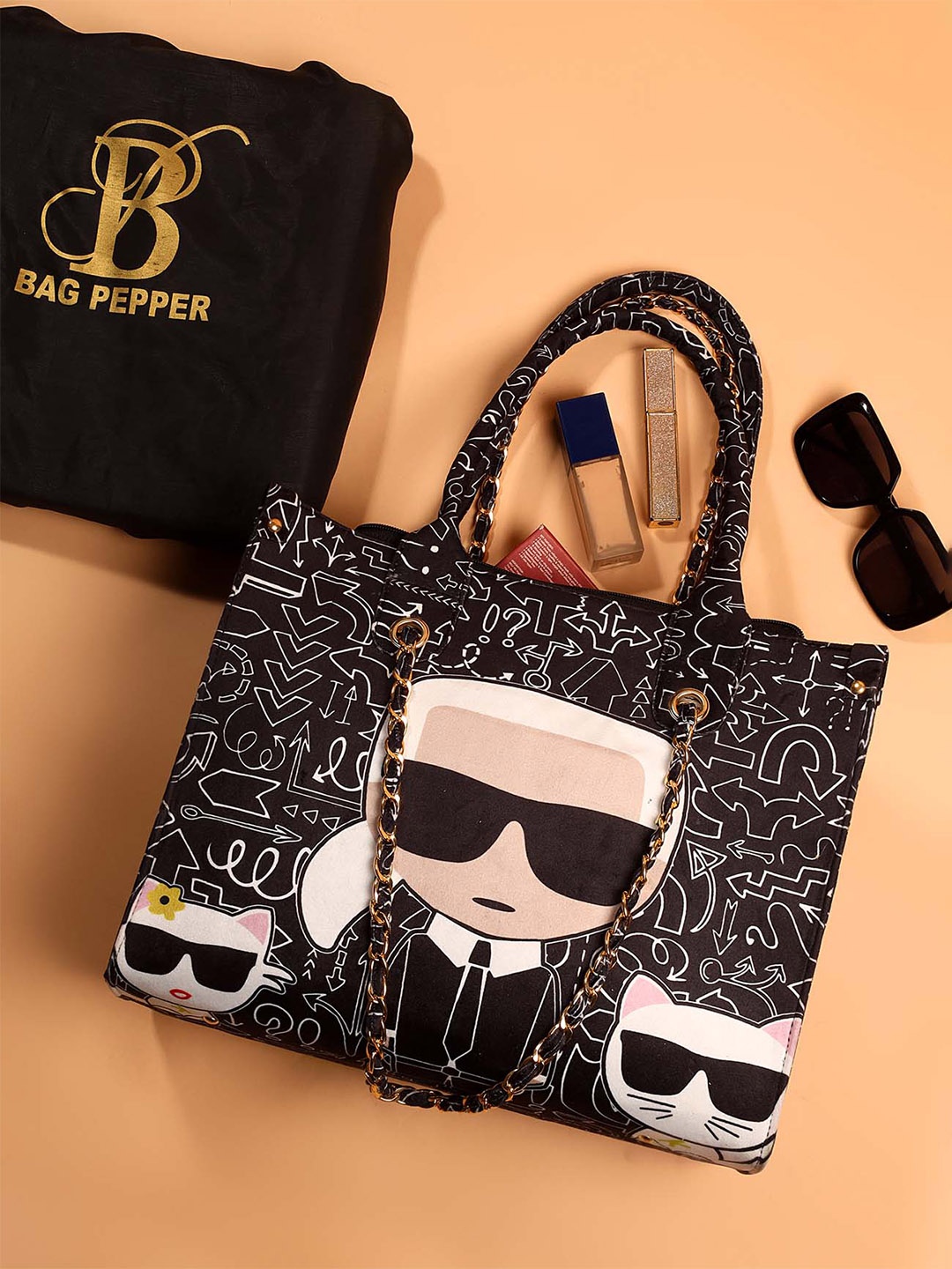

Bag Pepper Geometric Printed Structured Handheld Bag, Black