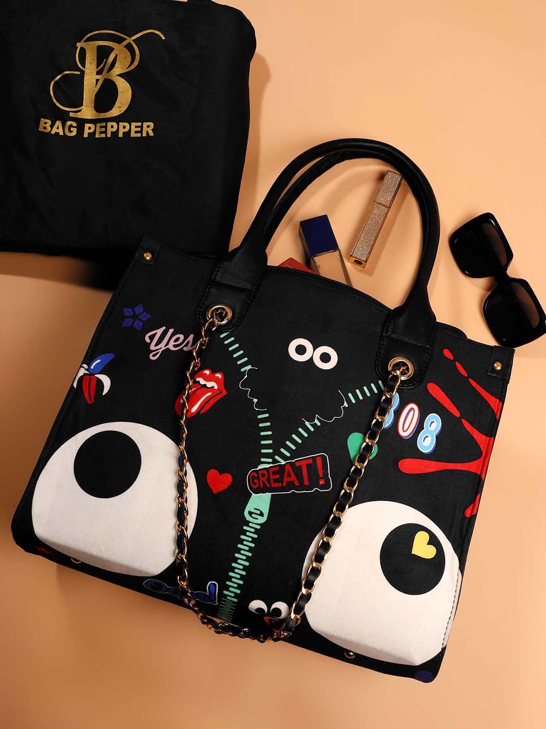 

Bag Pepper Printed Structured Handheld Bag, Black