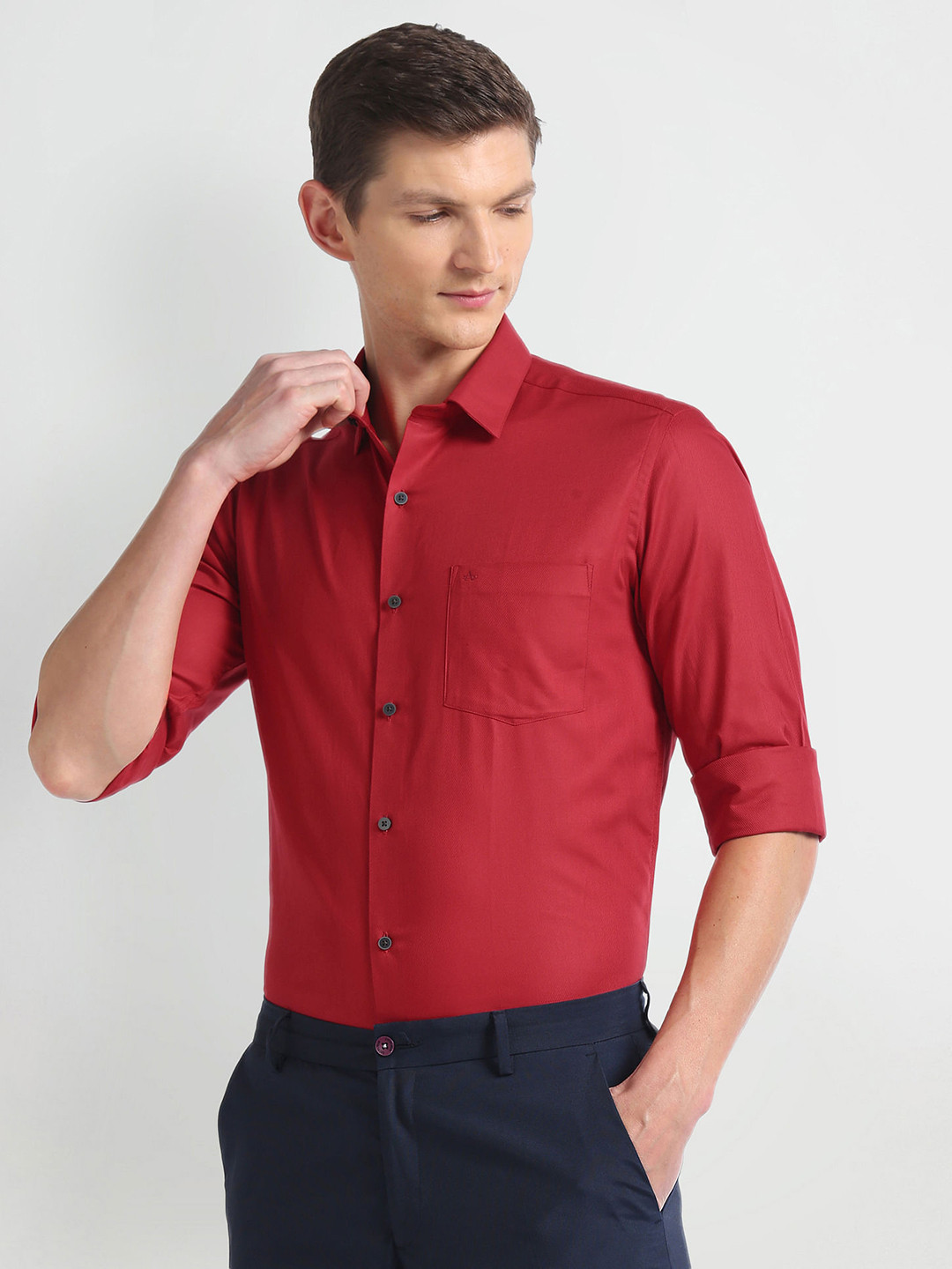 

Arrow Spread Collar Slim Fit Pure Cotton Twill Formal Shirt, Red