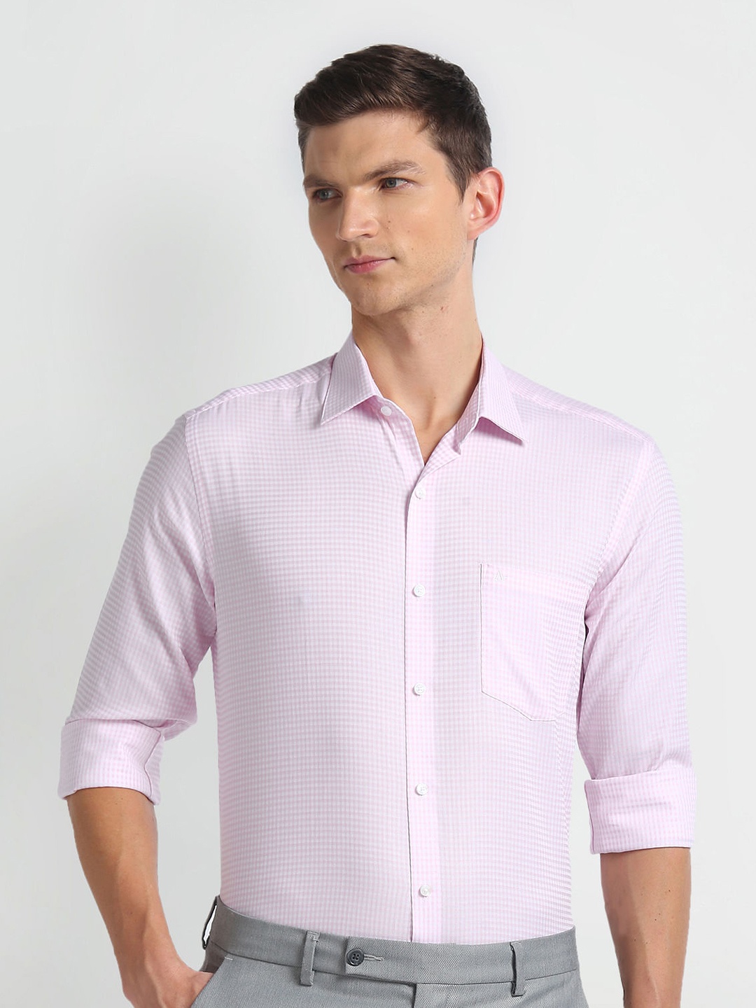 

Arrow Micro Checked Spread Collar Slim Fit Cotton Formal Shirt, Pink