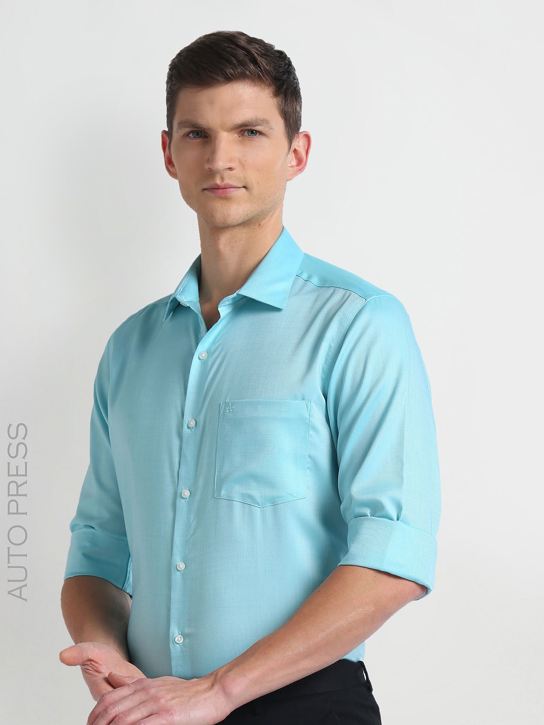 

Arrow Spread Collar Long Sleeves Regular Fit Cotton Autopress Formal Shirt, Green
