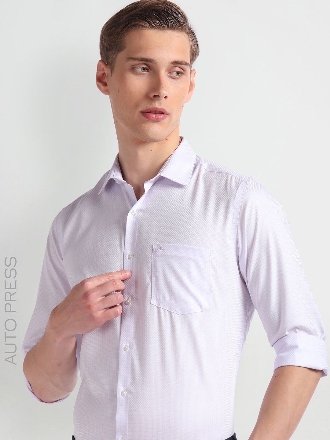 

Arrow Textured Spread Collar Slim Fit Cotton Autopress Formal Shirt, Purple