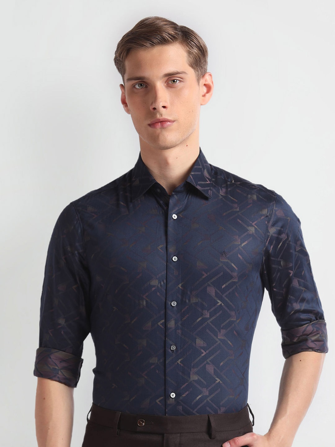 

Arrow Printed Spread Collar Slim Fit Opaque Cotton 1851 Formal Shirt, Blue