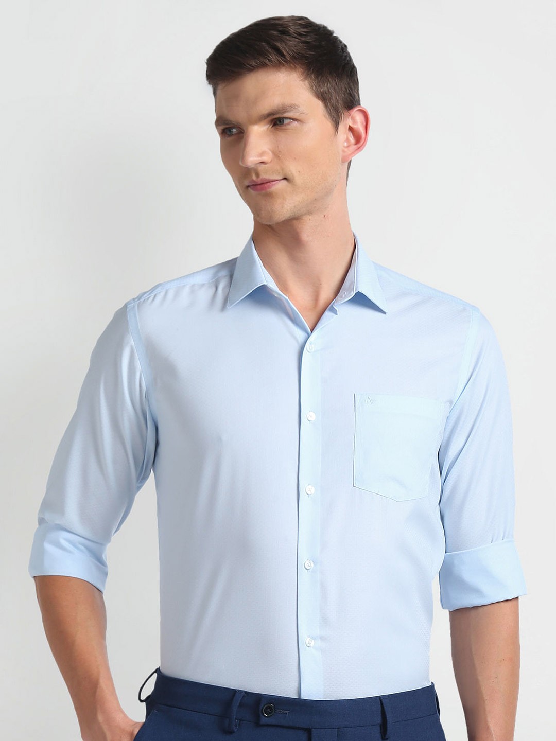

Arrow Slim Fit Long Sleeves Cotton Opaque Autopress Formal Shirt, Blue