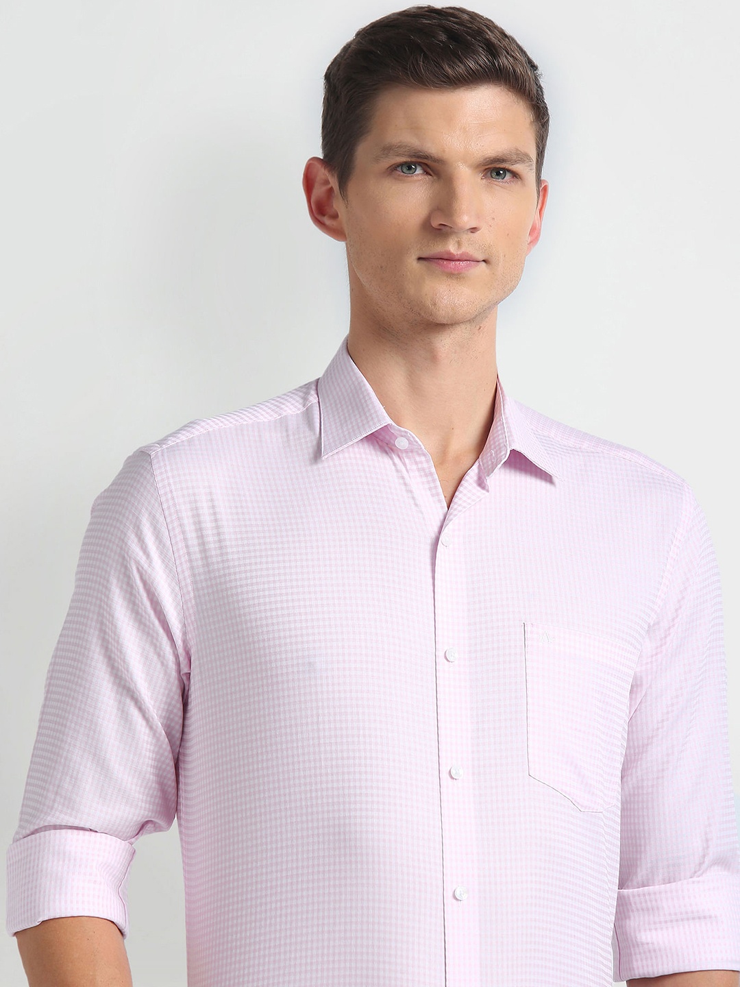 

Arrow Micro Check Slim Fit Spread Collar Cotton Formal Shirt, Pink