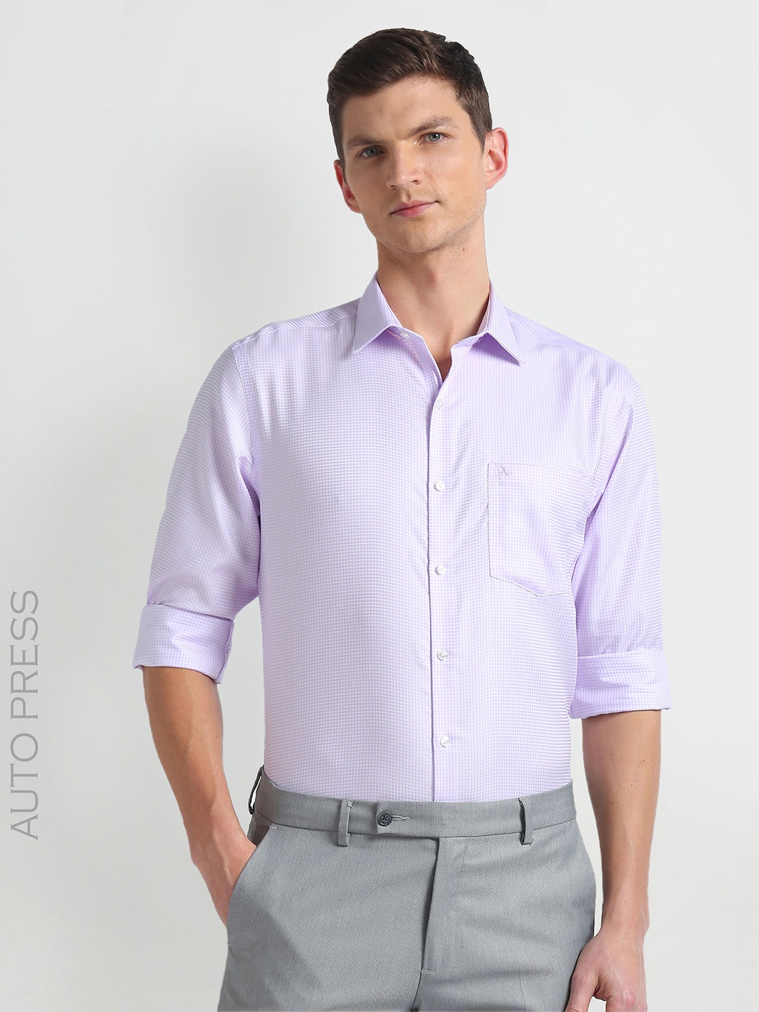 

Arrow Auto Press Textured Self Design Cotton Autopress Formal Shirt, Purple