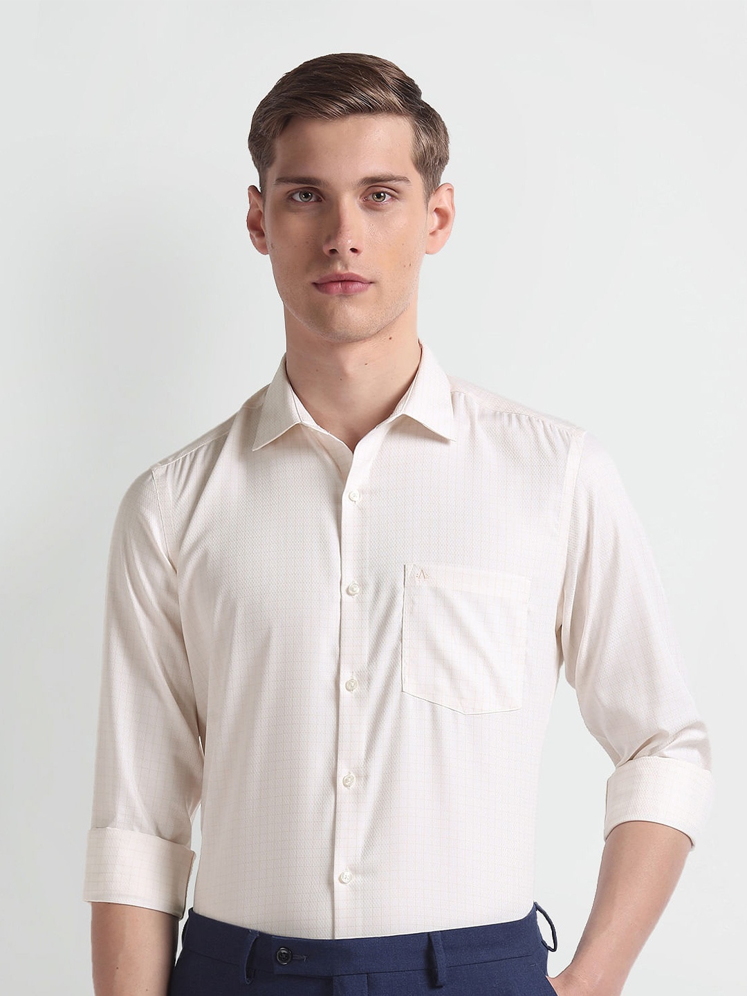 

Arrow Cotton Auto Press Dobby Autopress Formal Shirt, Yellow