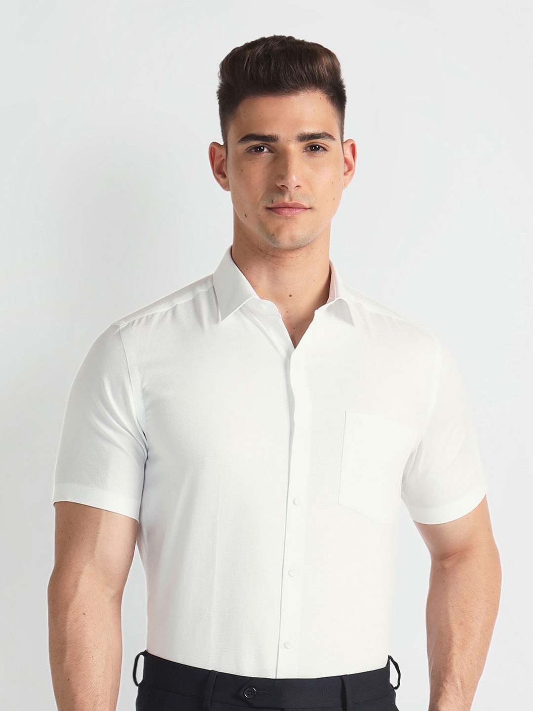 

Arrow Textured Self Design Cotton Opaque Formal Shirt, White
