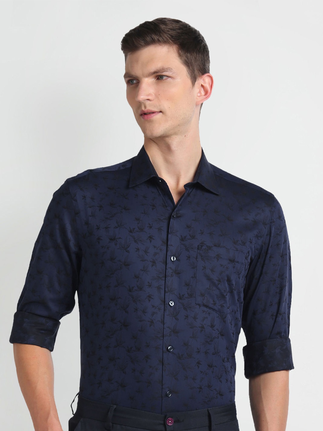 

Arrow Floral Printed Spread Collar Cotton Formal Shirt, Blue