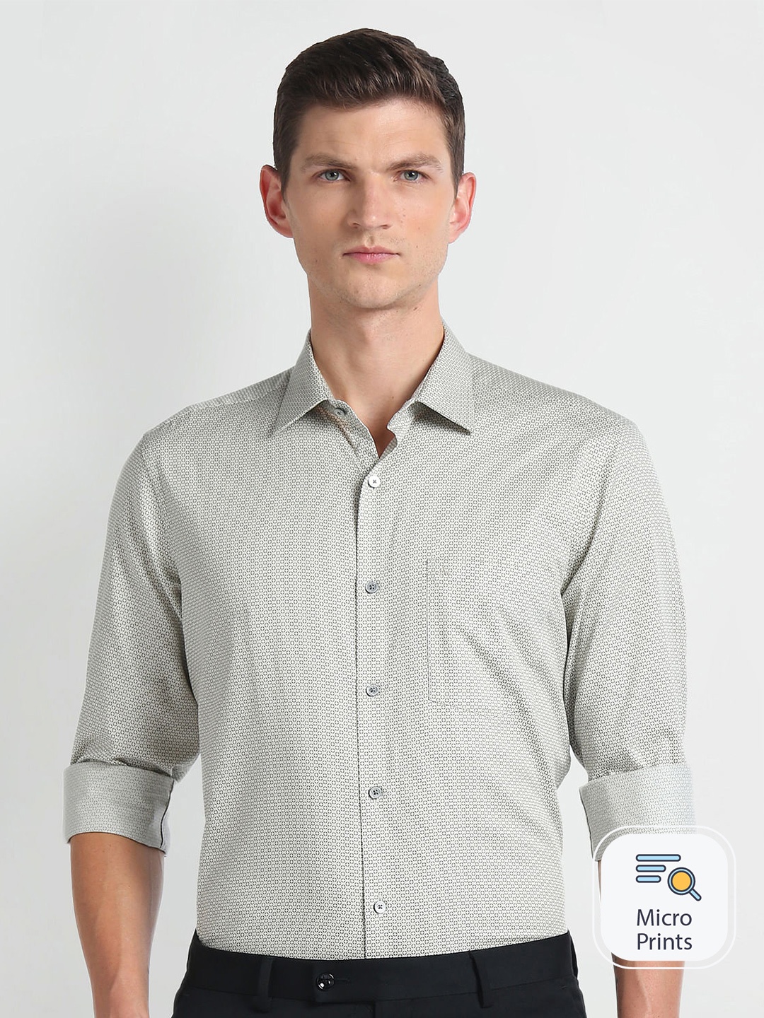 

Arrow Spread Collar Long Sleeves Micro Ditsy Slim Fit Opaque Printed Twill Formal Shirt, Brown