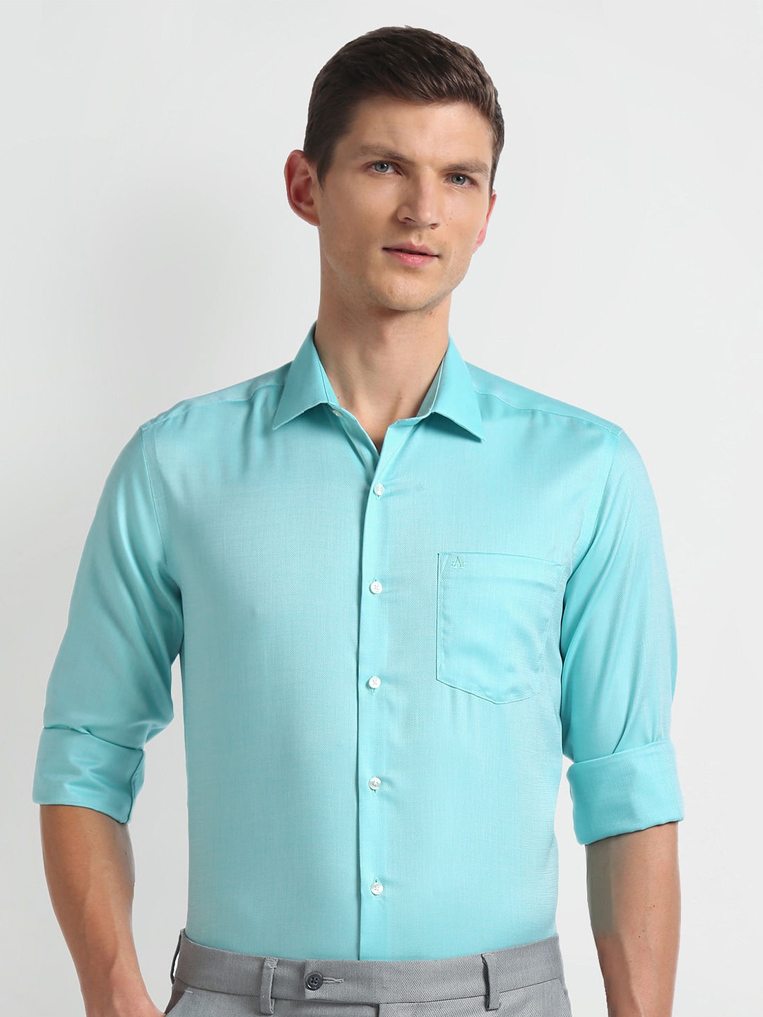 

Arrow Slim Fit Textured Opaque Cotton Autopress Formal Shirt, Green