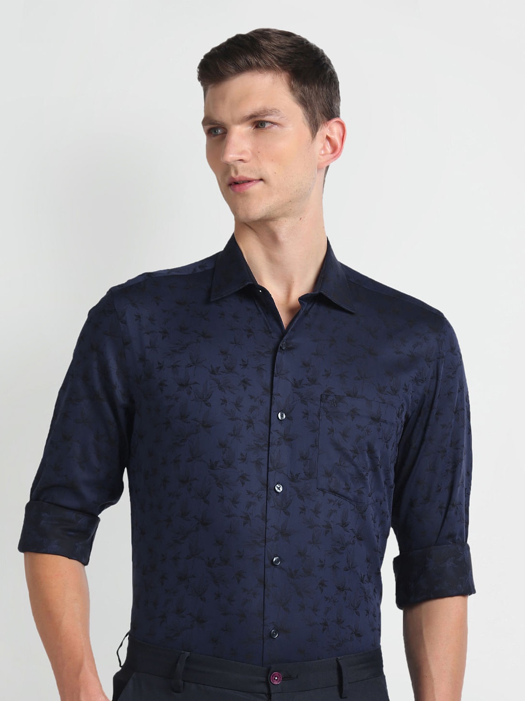

Arrow Tropical Printed Opaque Twill Cotton Formal Shirt, Navy blue