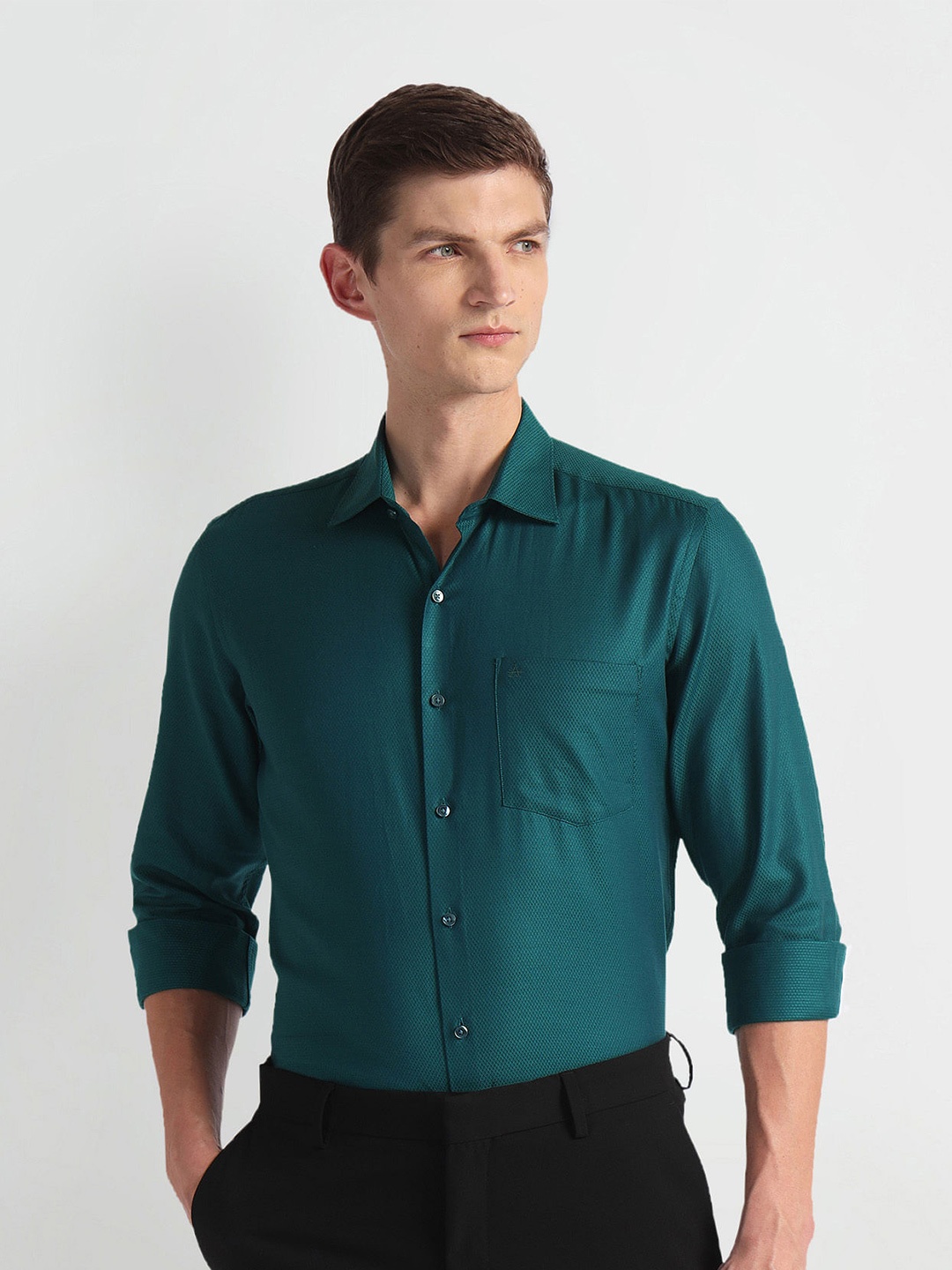 

Arrow Textured Opaque Cotton Formal Shirt, Teal