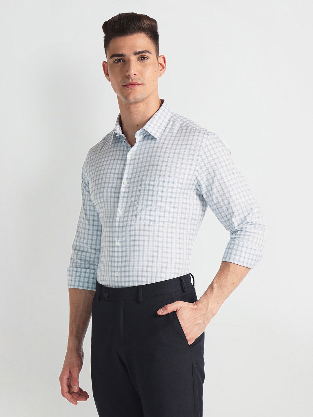

Arrow Tartan Checked Cotton Formal Shirt, Grey