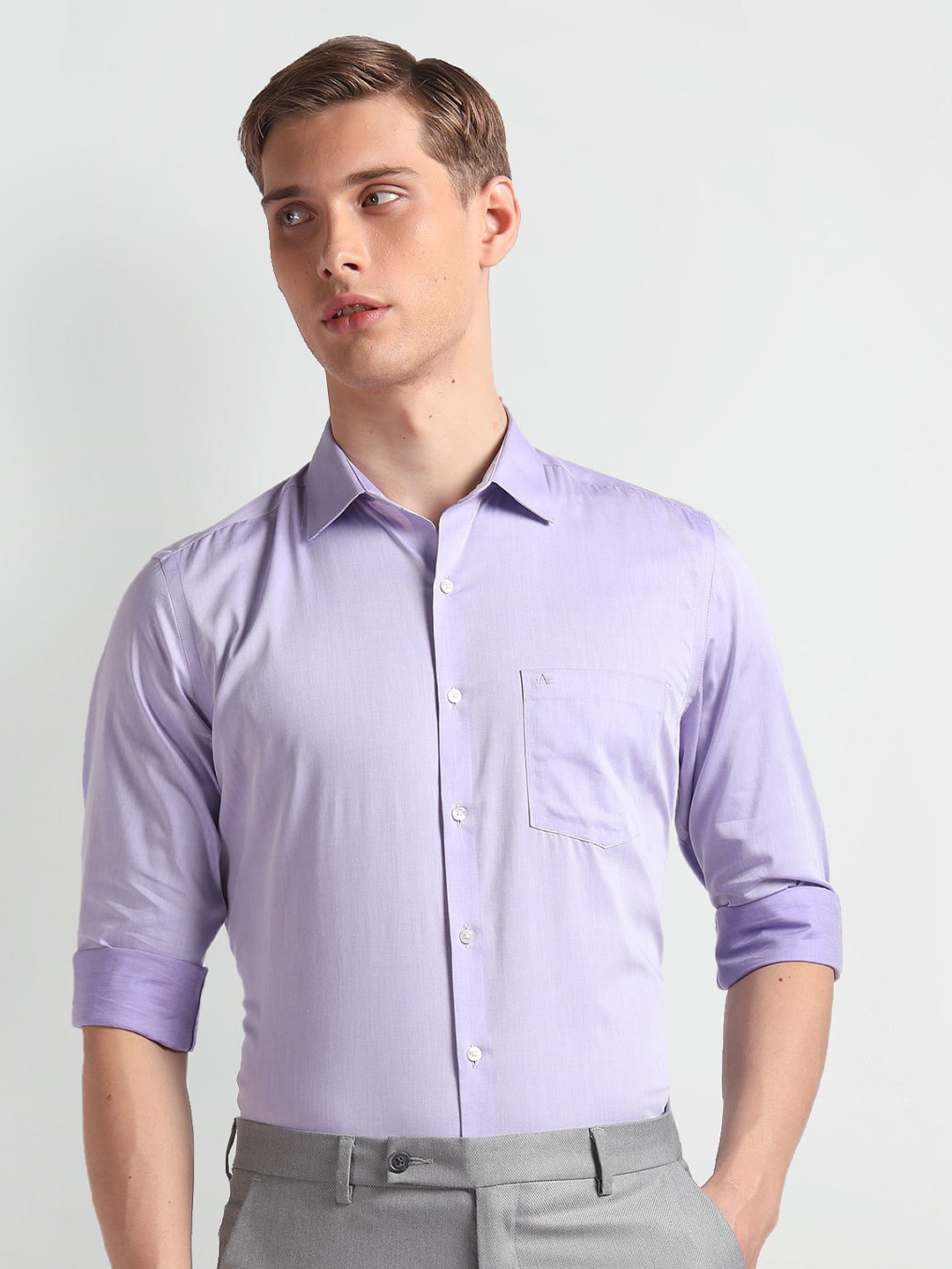 

Arrow spread collar Long Sleeves Regular Fit Cotton Autopress Formal Shirt, Purple